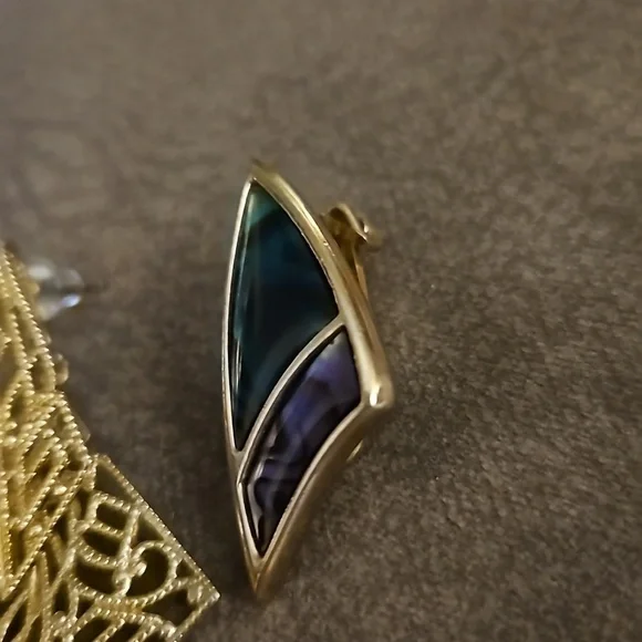 VTG BUTLER Mismatched Filigree Geometric Enamel Earrings - Picture 4 of 6